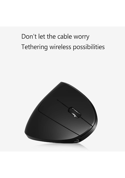 Ergonomik Dikey Kablosuz Mouse, 2.4 Ghz Usb Alıcı Ve Bluetooth Bağlantılı, Type-c Şarjlı, 6 Tuşlu, Ayarlanabilir Dpı, Windows Mac Linux Uyumlu 7043 Siyah