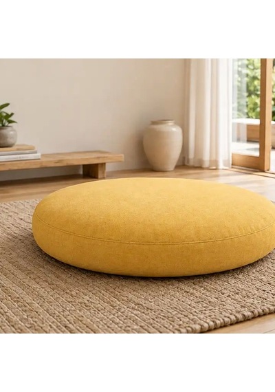 Düz Yuvarlak Yer Minderi 60 60 8 Cm Hardal Çok Renkli