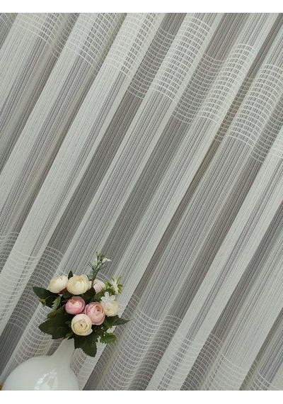 Enine Çizgili Tül Perde, 350x260, Sık Pile, 1/3 Çok Renkli