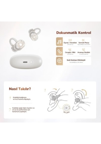 Bluetooth Küpe Kulaklık, 35 Saat Dinleme Süresi İle Uzun Kullanım