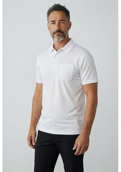 Erkek Simenti Yakalı Cepli Desenli Beyaz Tshirt