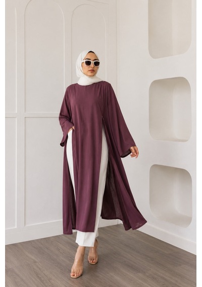 Unika Boutique Kadın Uzun Yırtmaçlı Abaya Tunik Bordo