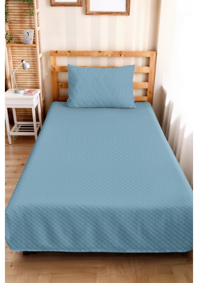 Mavi Modern Genç Odası Tek Kişilik Pike Takımı - Kapitone Düz Açık Mavi 160x220 Cm Yatak Örtüsü Pamuksu Kekik Sükuneti