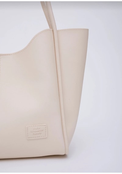 Shaka Shk108 Çıtçıtlı Suni Deri Cüzdanlı Makyaj Çantalı Kadın El Ve Omuz Çantası Bej - Krem