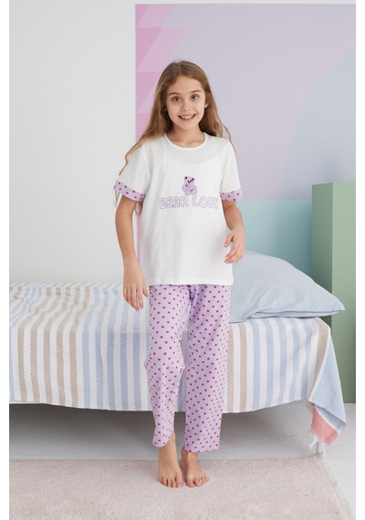 Siyah İnci Pamuklu Örme Pijama Takım 24117054 Çok Renkli