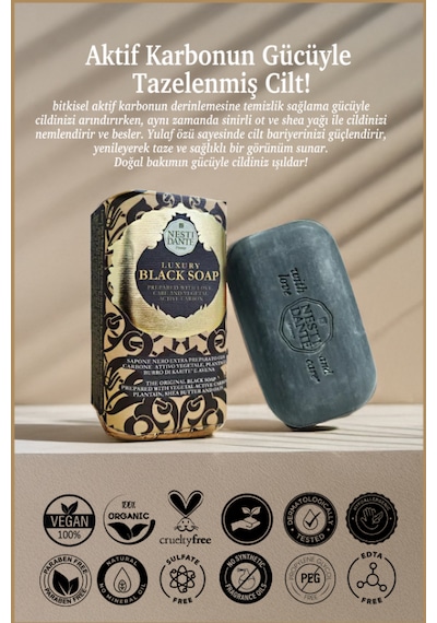Nesti Dante Luxury Black Aktif Karbon Vegan Gözenek Sabun 250 G