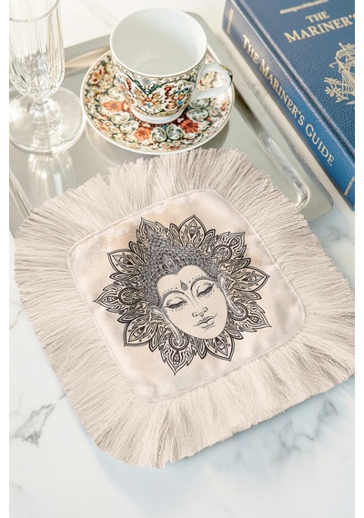 Buddha Mandala Motifli Saçaklı Sunum Peçetesi - Meditasyon Temalı Bohem Bej Bardak Altlığı Mendil Koyu Okyanus Aqua Buddha Mandala Motifli Saçaklı Sunum Peçetesi - Meditasyon Temalı Bohem Bej Bardak Altlığı Mendil Koyu Okyanus Aqua
