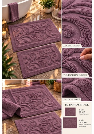 Bambu Jakar Desenli 2'li Banyo Seti Yumuşacık Tuşe Premium Dokuma %100 Bambu Gül - 945189930 Gül
