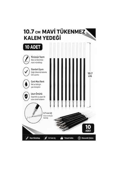 Siyah Plastik Tükenmez Kalem Yedeği 10 Adet 10.7 Cm Tükenmez Kalem İçi Yedek Plastik Tükenmez Kalem İçi Okul Ofis Jel