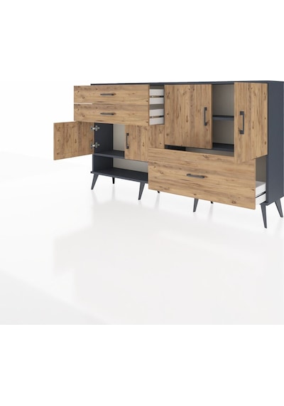 Arges Konsol 3 Raflı 3 Çekmeceli 4 Kapaklı 176x30x99 Antrasit-çam Antrasit-çam