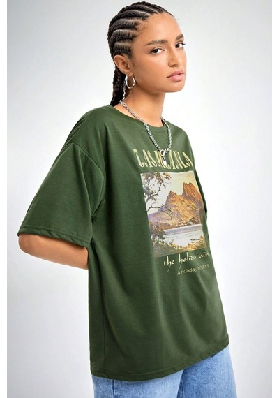 Uyguntarz Sırt Baskılı Tasarım Tshirt Yeşil