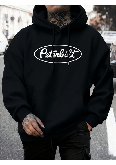 Startmore Startmorepeterbilt Harfli Baskılı Polar Sonbahar Sweatshirtleri Erkek Yumuşak Koşu Kapüşonlu Üstü Soka Siyah