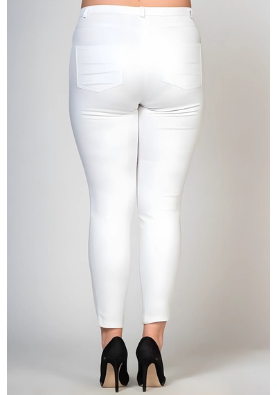 Hanezza Full Likralı Nakışlı Keten Pantolon Beyaz - 4035121 Beyaz