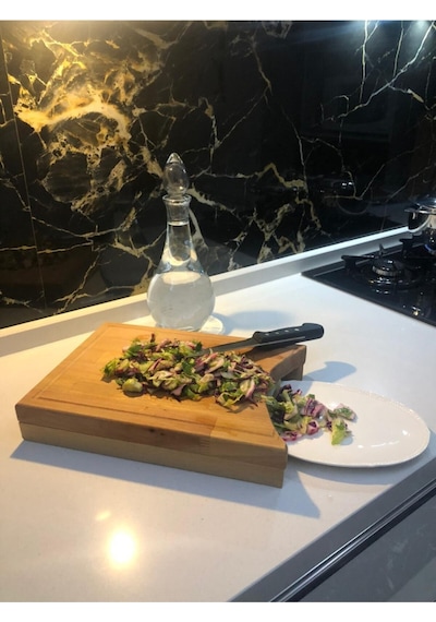Salata Tahtası, Doğal Kayın Ağacı, Kesme Tahtası, Kanallı 34cm 22cm 3cm Ahşap