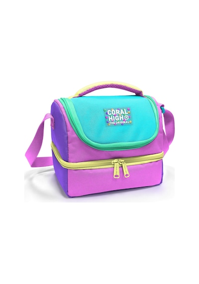 Coral High Kız Çocuk Mor Yeşil Pembe Çok Renkli İki Katlı Okul Beslenme Çantası 37215 Mor - Yeşil