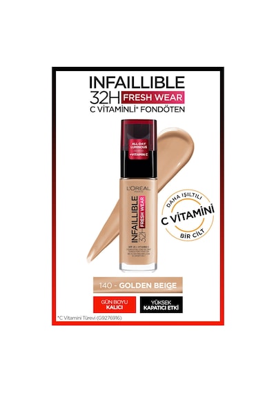 L'Oreal Paris Infaillible 24H Fondöten 140 Beige Dore 30 ML