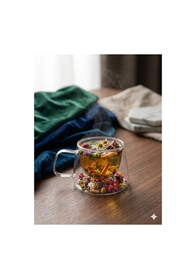 Çift Çıdarlı Çiçekli Cam Bardak 250ml. Şefaf