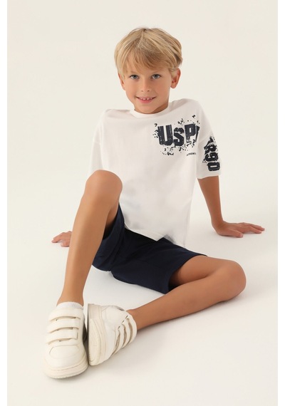 U.s. Polo Assn Lisanslı Brush Pattern Krem Erkek Çocuk Bermuda Takım 5274-43029 Krem