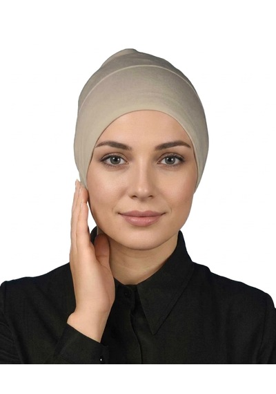 Alivascarf Pratik Boru Bone Geçmeli - Kaymaz Önü Dikişsiz Kadın Tesettür Hazır İç Bone Bej