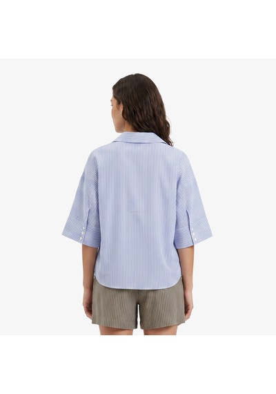 Nautica Kadın Mavi Regular Fit Kısa Kollu Çizgili Keten Gömlekçizgili65w304t