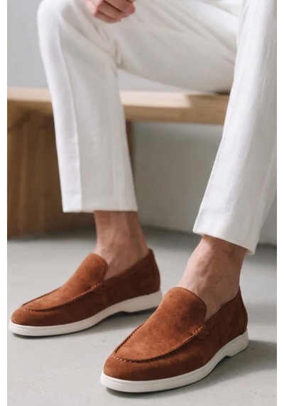 Shoetyle - Hakiki Süet Deri Taba Rengi Erkek Loafer - 115-k664-1607
