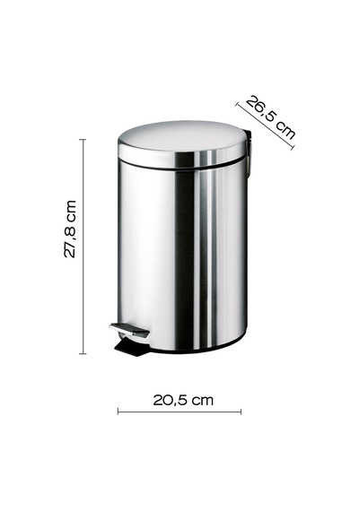 Çöp Kovası, Pedallı, 5lt - Parlak Paslanmaz Çelik Parlak Paslanmaz Çelik