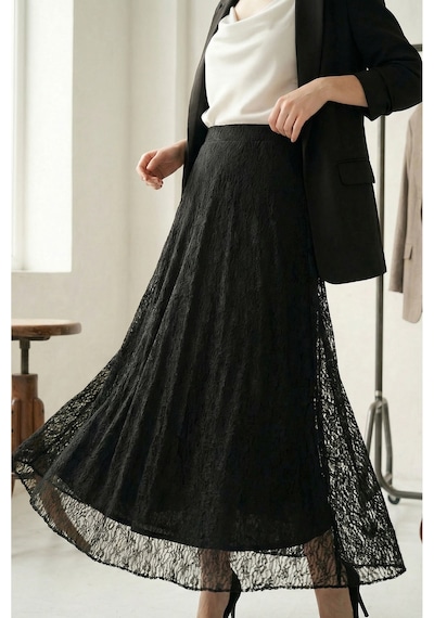 Sayzen Your Shine Dantelli Beli Lastikli Iç Astarlı Etek Sy-etk2601 Siyah