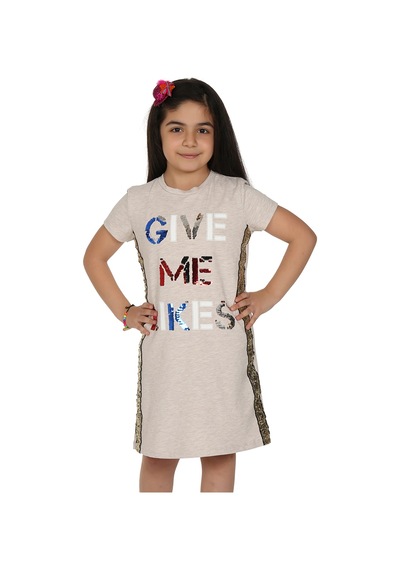 Toontoy Kız Çocuk Gıve Me Pul Nakışlı Elbise Kahve Melanj