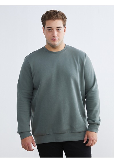 Lcwaıkıkı Classic Yeşil Büyük Beden Bisiklet Yaka Erkek Sweatshirt