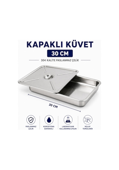 Kapaklı Küvet 30 Cm - 304 Kalite Paslanmaz Çelik