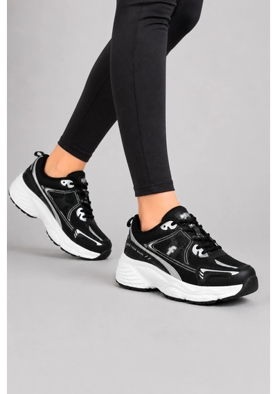 Ht Hotin Mirage Kadın Günlük Rahat Bağcıklı Suni Deri Sneaker Spor Ayakkabı - Siyah