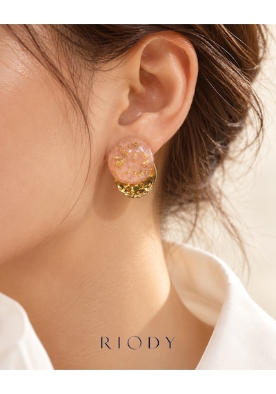 Riody Éclat Rosé Pudra Pembe Oval Altın Renkli Parçacık Ve Dövme Dokulu Metal Detaylı Kadın Küpe Rose Gold - Beyaz
