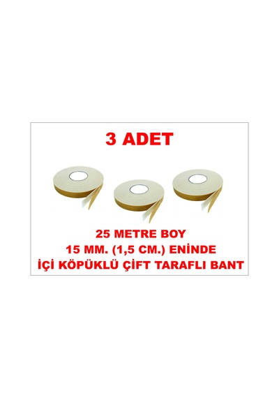 Çift Taraflı İçi Köpüklü Sarı Bant 25 M. Uzunlukta 15 Mm-1,5 Cm Ebatında 3 Adet