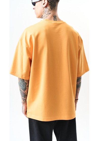 Erkek Respire Yazı Detaylı Oversize T-shirt Oranj Turuncu