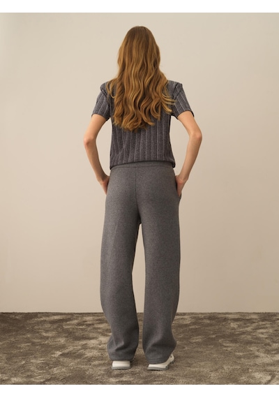 Koyu Gri Pamuk Dokulu Oversize Pantolon 470412