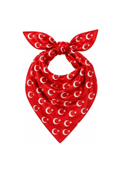 Herşeynota 24 Lü Ay Yıldız Desenli Kırmızı %100 Pamuk 52x52 Cm Fular Bandana Seti Çok Renkli