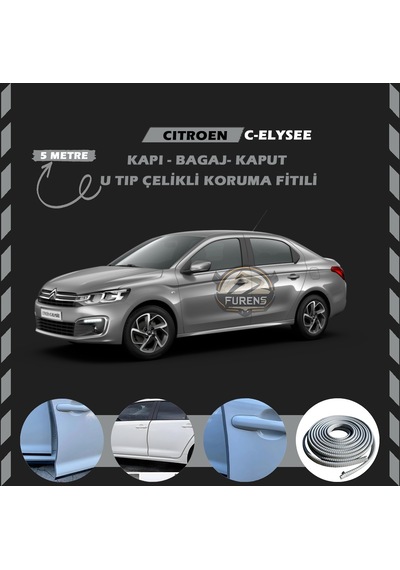 Citroen C-elysee Oto Araç Kapı Koruma Fitili 5 Metre Parlak Gri Renk