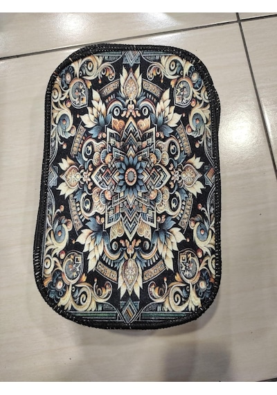 Özel Tasarım Dijital Baskı Oto Kol Dayama Minderi, Kaymaz Tabanlı, Kumaş, 29x19 Cm, Mandala Desen