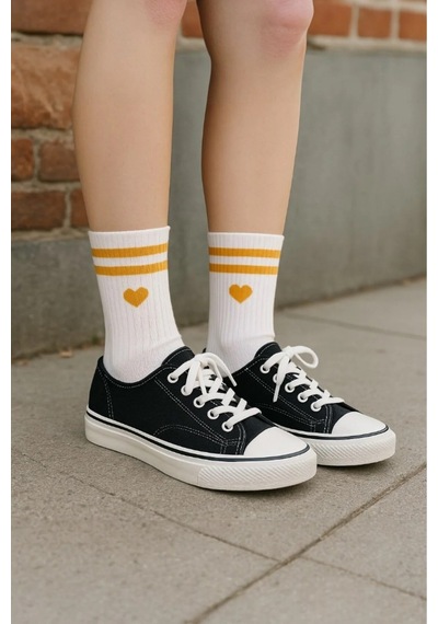 Hitit Socks Kadın 5 Çift Premium Kalite Çizgili Kalp Desenli Günlük Kullanıma Uygun Kolej Çorap Çok  Renkli