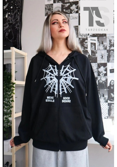 Tarzsokak Örümcek Ağ Desire Sweatshirt Fermuarlı Hırka Siyah