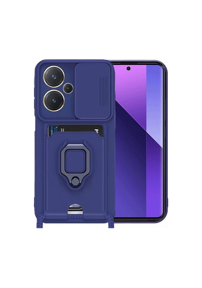 Redmi Note 13 Pro Plus Kılıf Zuma Kartvizitli Yüzüklü Silikon - Lacivert İtdark43391