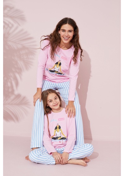 Siyah İnci Pamuklu Örme Pijama Takım 24241086 Pembe