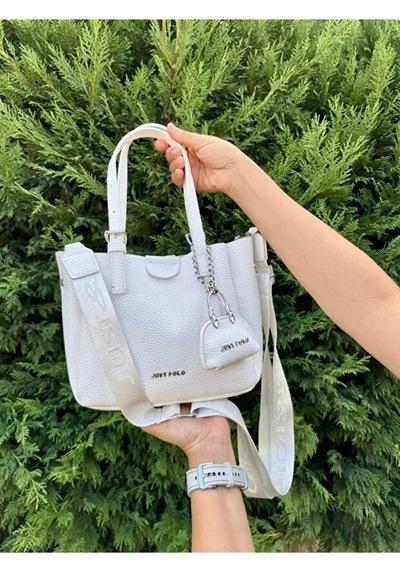 Just Polo Kadın Yeni Sezon Yumuşak Derili 4 Bölmeli Lüks El Ve Omuz Çantası Shopper Ebat: 28 X 20 Cm Beyaz