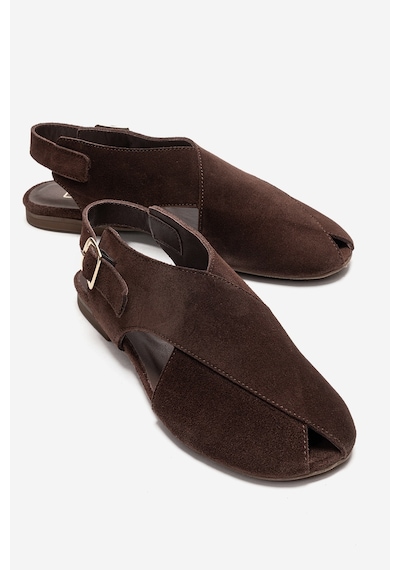 Luvishoes Monaro Kahverengi Süet Hakiki Deri Kadın Sandalet