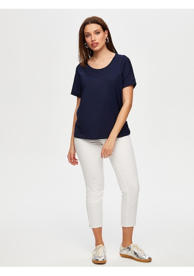 Yuvarlak Yaka Düşük Kollu T-shirt B00003-1 B00003-120 Lacivert