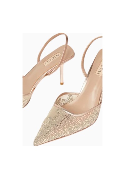 Nıcolı Martini 75 Kristal Işlemeli Mesh Slingback Topuklu Ayakkabı, Zarif Işıltı Rose Gold
