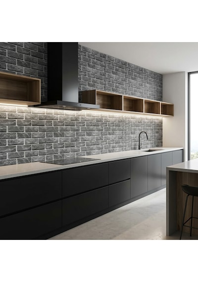 30x60 Cm Kendinden Yapışkanlı Duvar,banyo,tezgah Arası Kaplama Gri Tuğla Desen 6 Adet 30 X 60 Cm