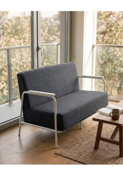 Atlas İkili Koltuk Calve Kumaş Beyaz Metal İskeletli Ofis Balkon Bekleme Koltuğu - Antrasit Atlas İkili Koltuk Calve Kumaş Beyaz Metal İskeletli Ofis Balkon Bekleme Koltuğu - Antrasit