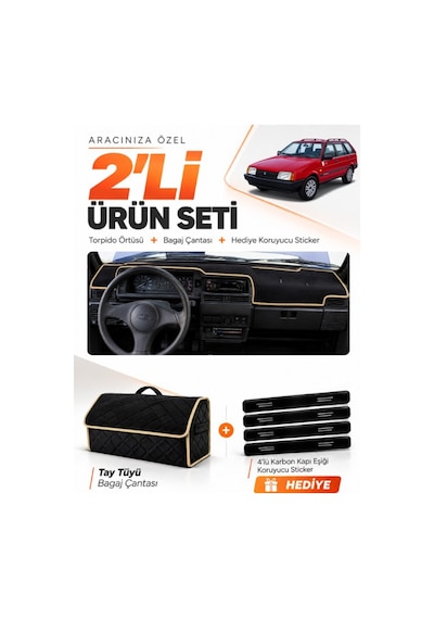 E-biz Lada Samara Enjeksiyonlu 1990-2004 Uyumlu Torpido + Tay Tüyü Çanta - Siyah-bej - Ld002