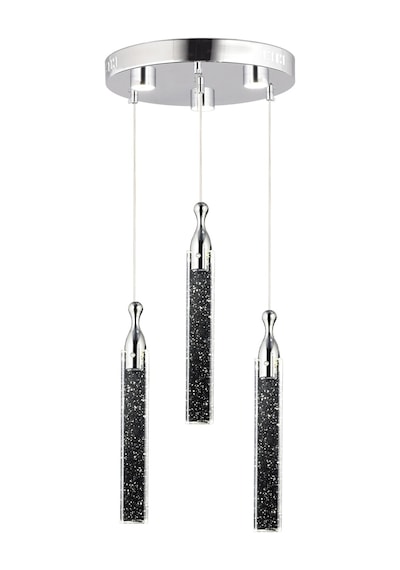 Klaus 3'lü Yuvarlak 3 Renkli 48 Watt Krom Kristal Ledli Modern Oturma Odası Salon Sarkıt Avize Krom